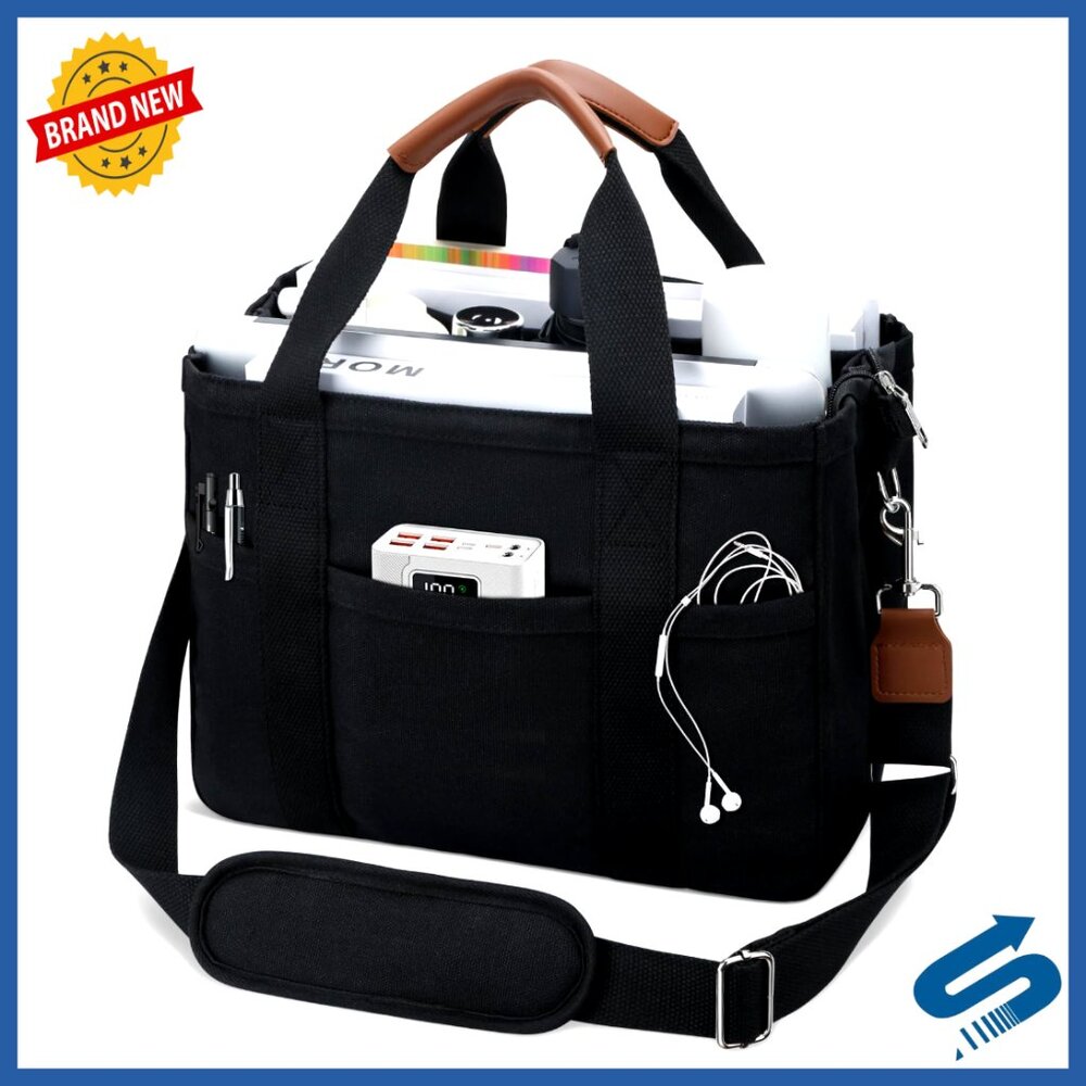 Large Canvas Tote Bag with Zipper Compartments Crossbody Messenger Purse